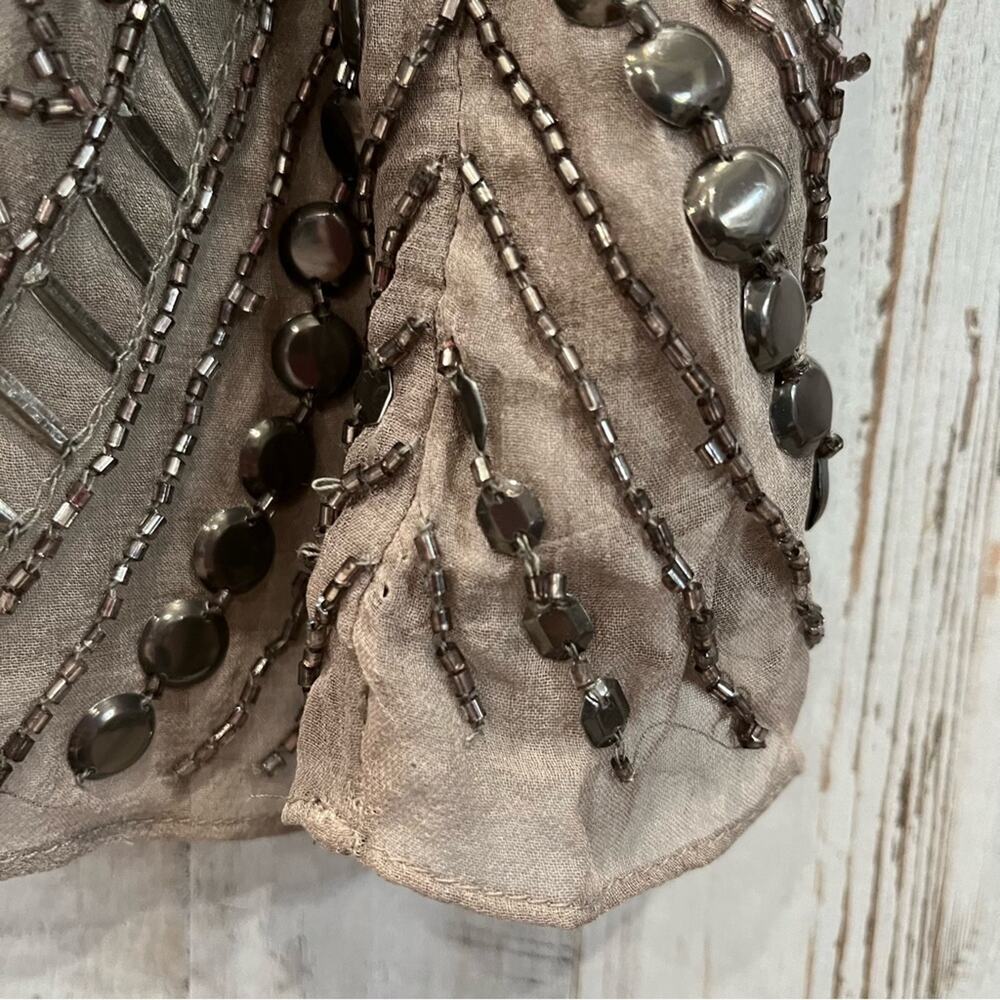 Parker 100% Silk Fully Beaded Allegra Mini Dress Taupe/Gold Size M - Picture 6 of 8